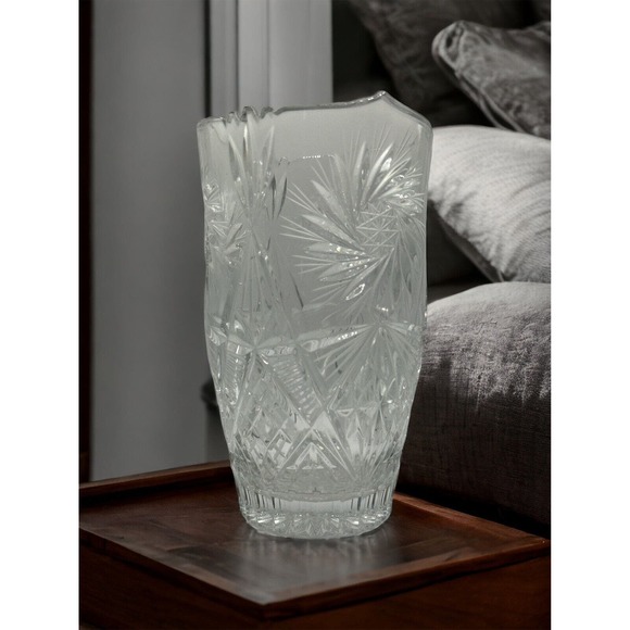 Starburst Other - 8 1/2" VINTAGE CUT CRYSTAL VASE w/ SAWTOOTH RIM STARBURST PATTERN